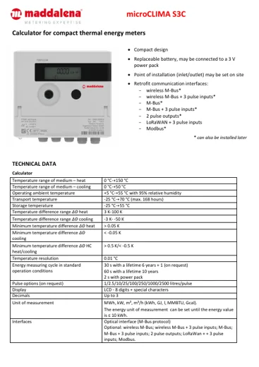 MICROCLIMA S3C – tehnički list